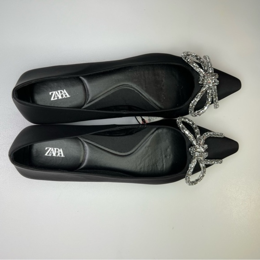 Zara Ballet Flats Decorated With Bow Black Balletcore 38 EUR 7.5 USA 7 1/2 - Picture 5 of 8